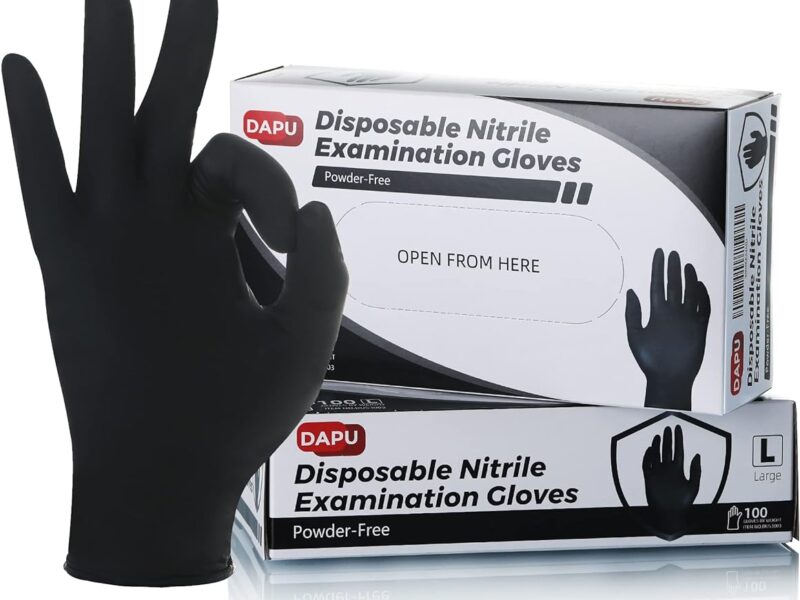 DAPU Powder-Free Nitrile 4Mil Disposable Medical Exam Gloves. Color Black. Size Large.