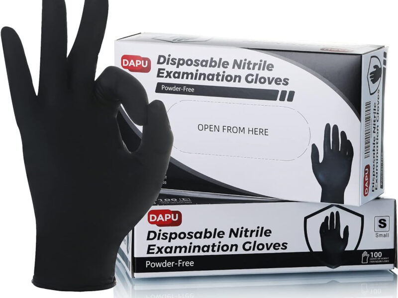 DAPU Powder-Free Nitrile 4Mil Disposable Medical Exam Gloves. Color Black. Size Small.