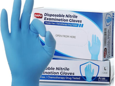 DAPU Powder-Free Nitrile 4Mil Disposable Medical Exam Gloves. Color Blue. Size Large.