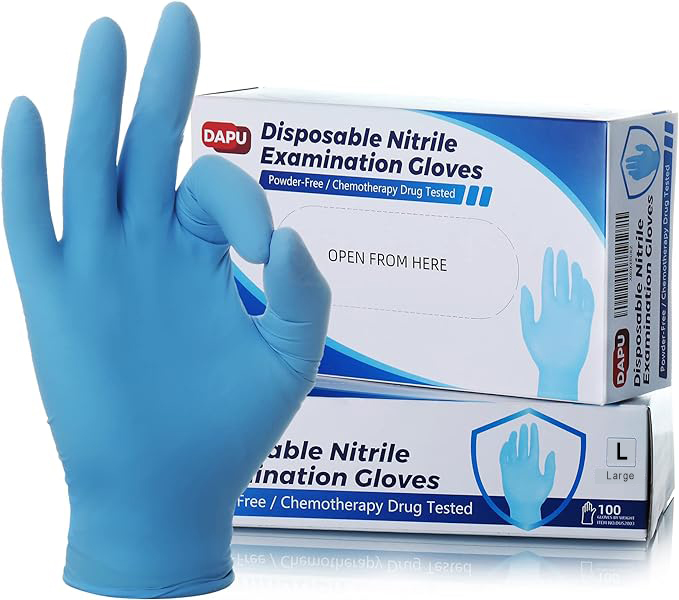 DAPU Powder-Free Nitrile 4Mil Disposable Medical Exam Gloves. Color Blue. Size Large.