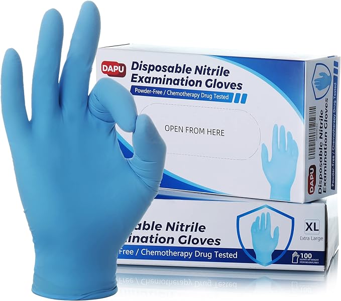 DAPU Powder-Free Nitrile 4Mil Disposable Medical Exam Gloves. Color Blue. Size X-Large.